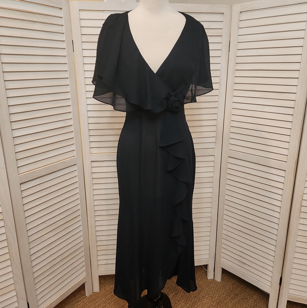 BB Collections Navy V-Neck Ruffle Maxi Dress Size 8